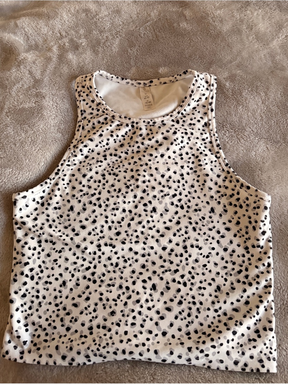 Balance Collection White & Black Spotted Racerback Cropped Workout Tank | Medium